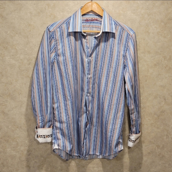 Robert Graham SZ M Multicolor Striped Button Down Shirt Embroidered Flip Cuffs - Picture 2 of 11